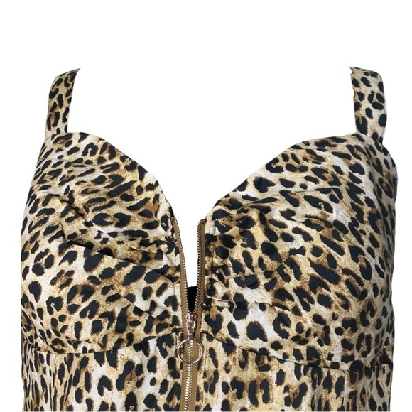 Sleeveless Leopard Print Spandex Zipper Front Sweetheart Strap Top 3XL size - Picture 5 of 14